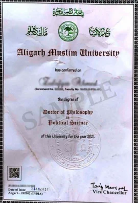 Aligarh Muslim University online sample certificate